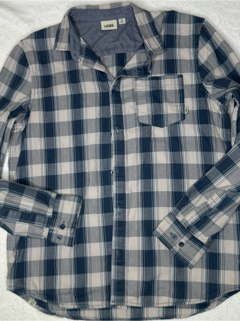 Vans Men's Navy and White Plaid Button-Down Shirt